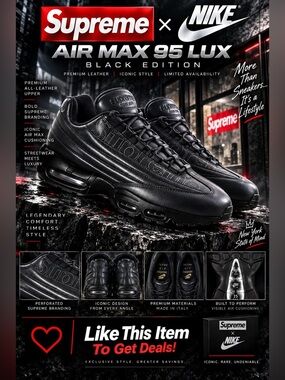 Supreme x Nike Air Max 95 Lux sneakers in Black!🔥New! Size: 11us